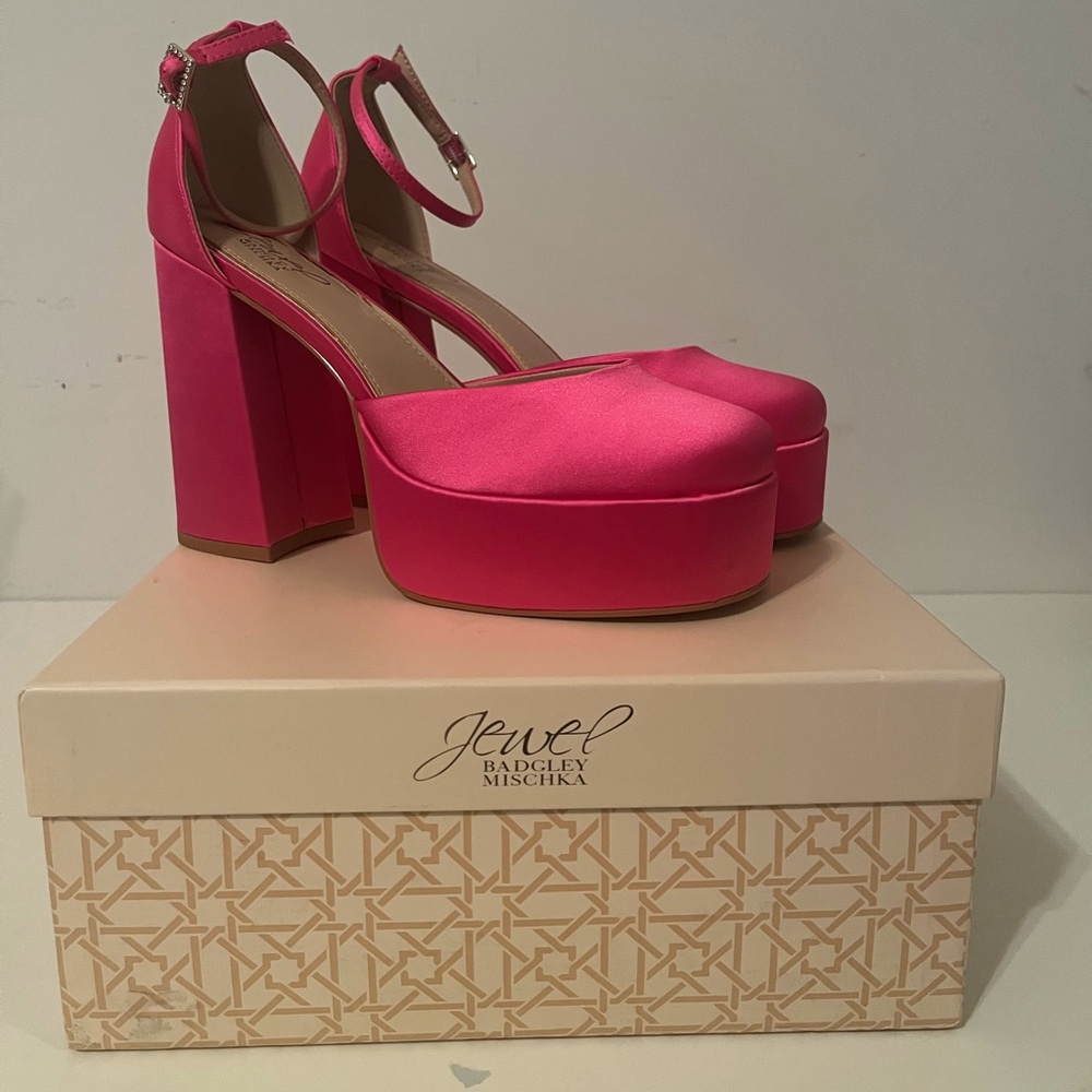 Badgley Mischka Pink Satin Platform Heels